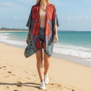Lotus And Luna Poipu Mandala Kimono Swim Cover-Up  Women One Size